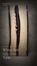 Ash wood epoxy river table with dark resin channel