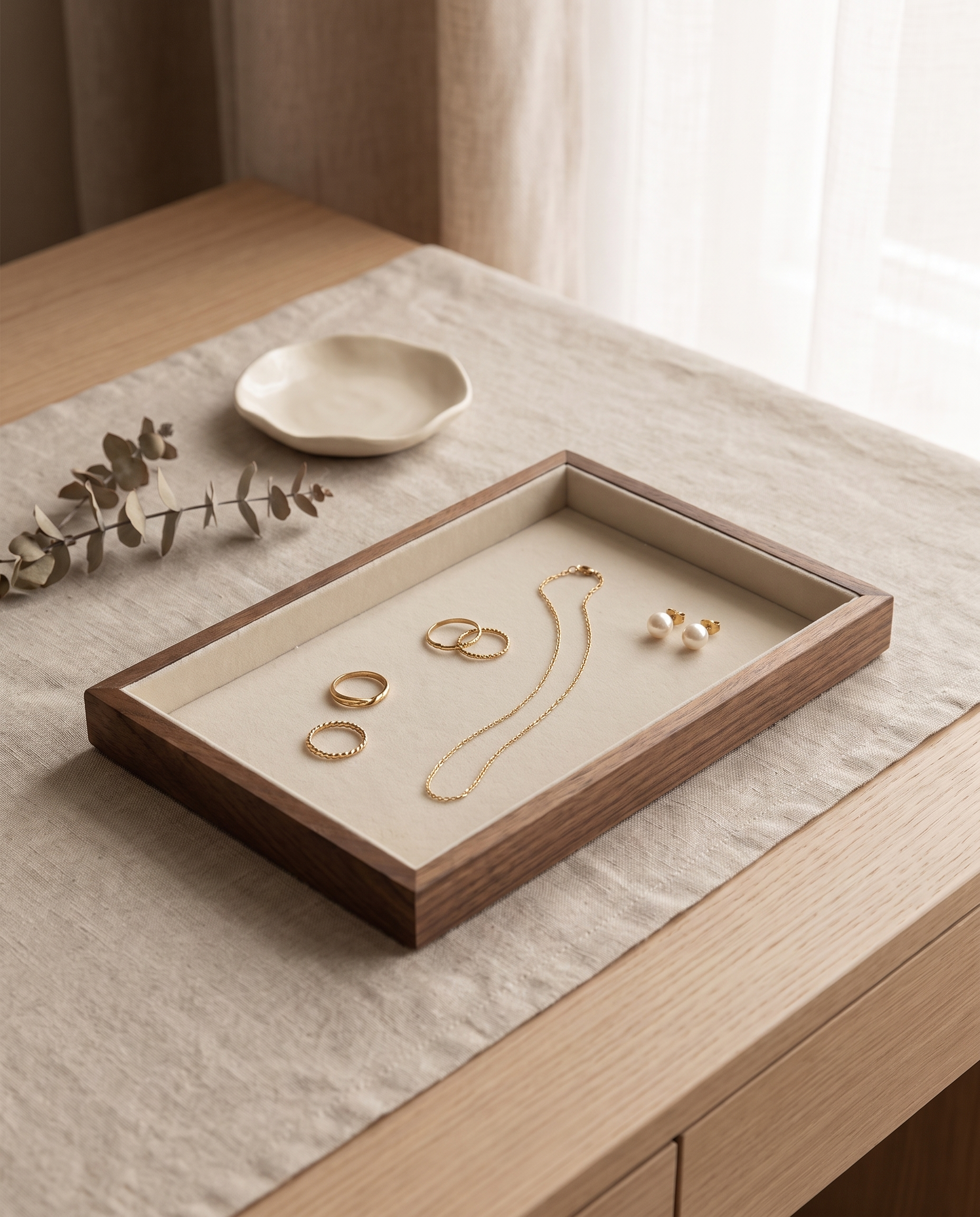Walnut stackable jewelry tray insert tray for rings, necklace, and earrings