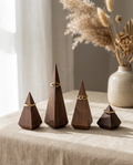 Walnut ring cone holders, set of 4 walnut cones with gold-tone ring bases