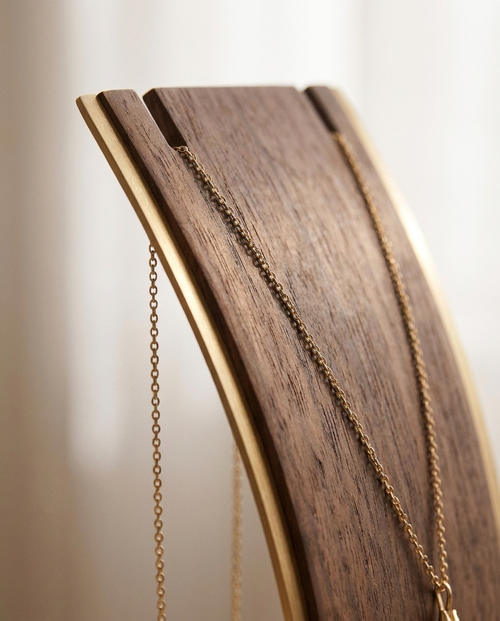 Wooden necklace stand with two hanging chains, jewelry display set