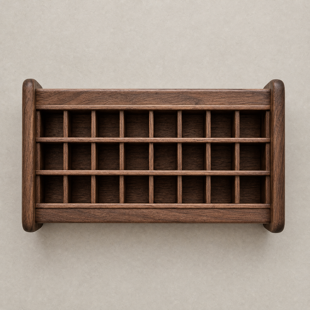 Walnut 3-row lipstick organizer wall rack with empty storage slots