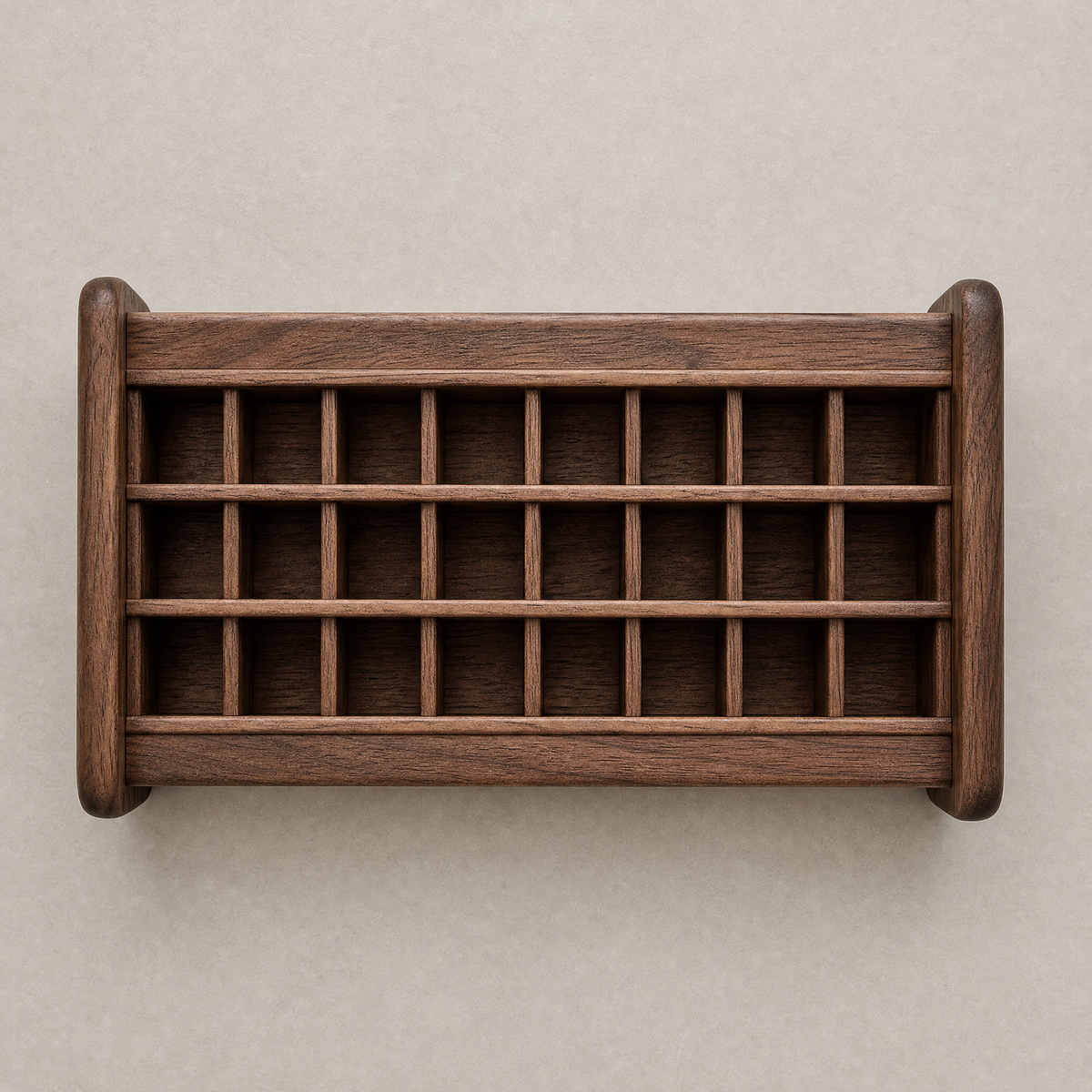Walnut 3-row lipstick organizer wall rack with empty storage slots