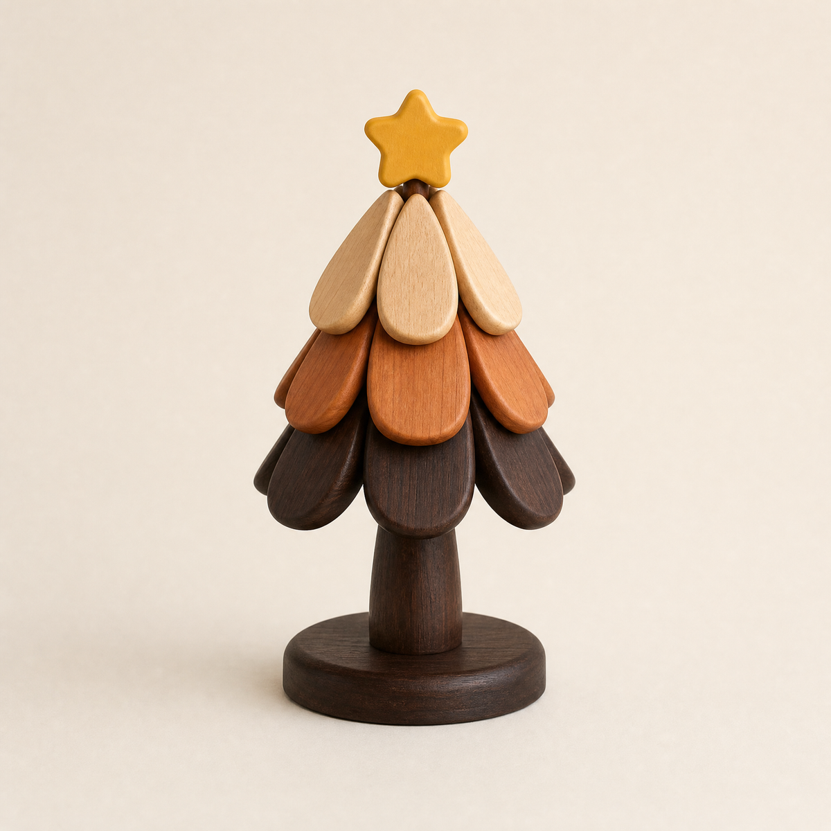 Wooden Christmas tree trivet with star topper and layered leaf plate design