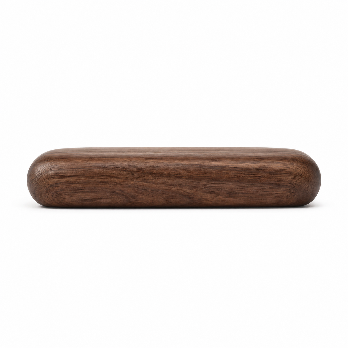 Low-profile walnut wood tissue box cover, smooth rounded shape with top slot