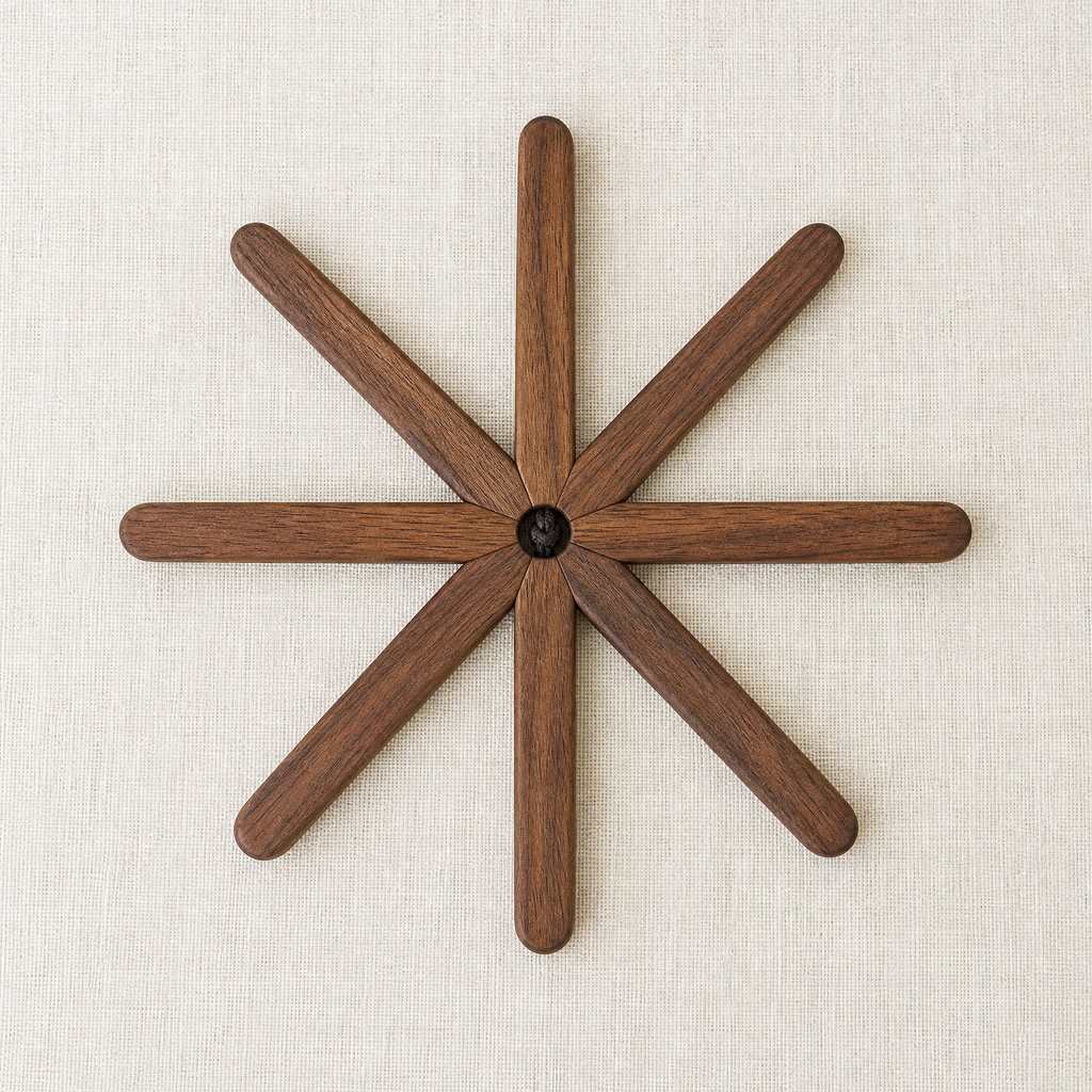 Walnut tree trivet with star-like branch arms and central round knob