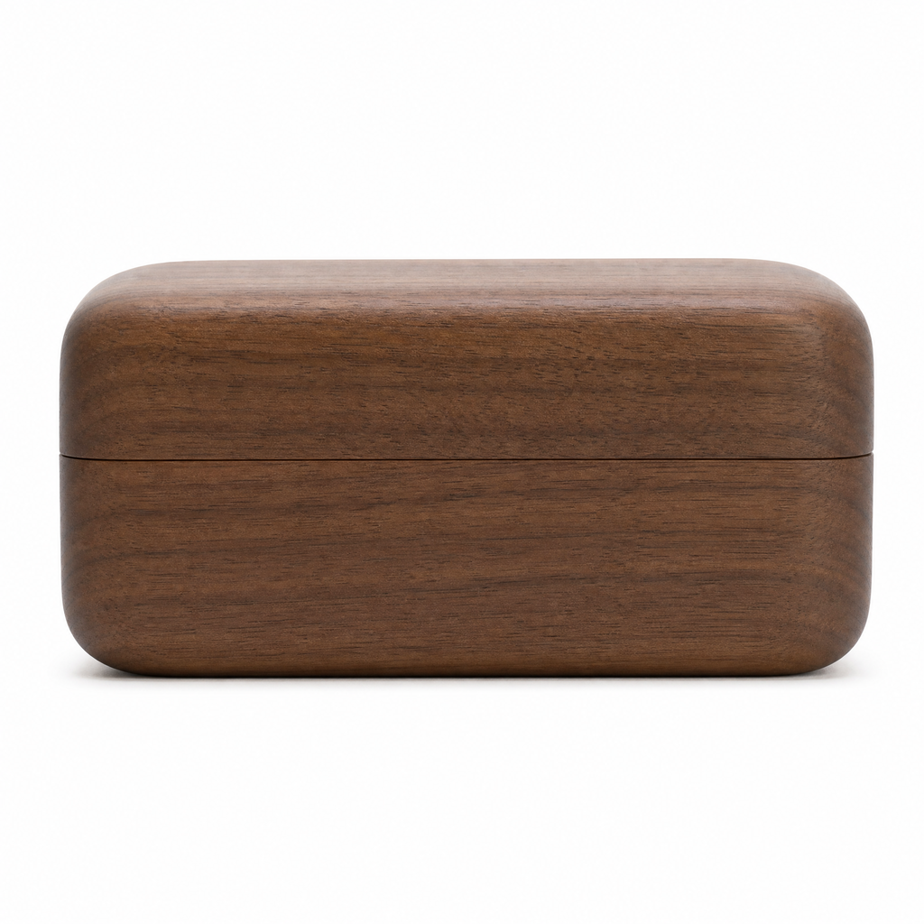 Walnut tissue box with rounded rectangular body and smooth lid