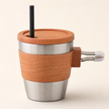Cherry wood diffuser cup with stainless liner, black wick tube, and air-vent clip