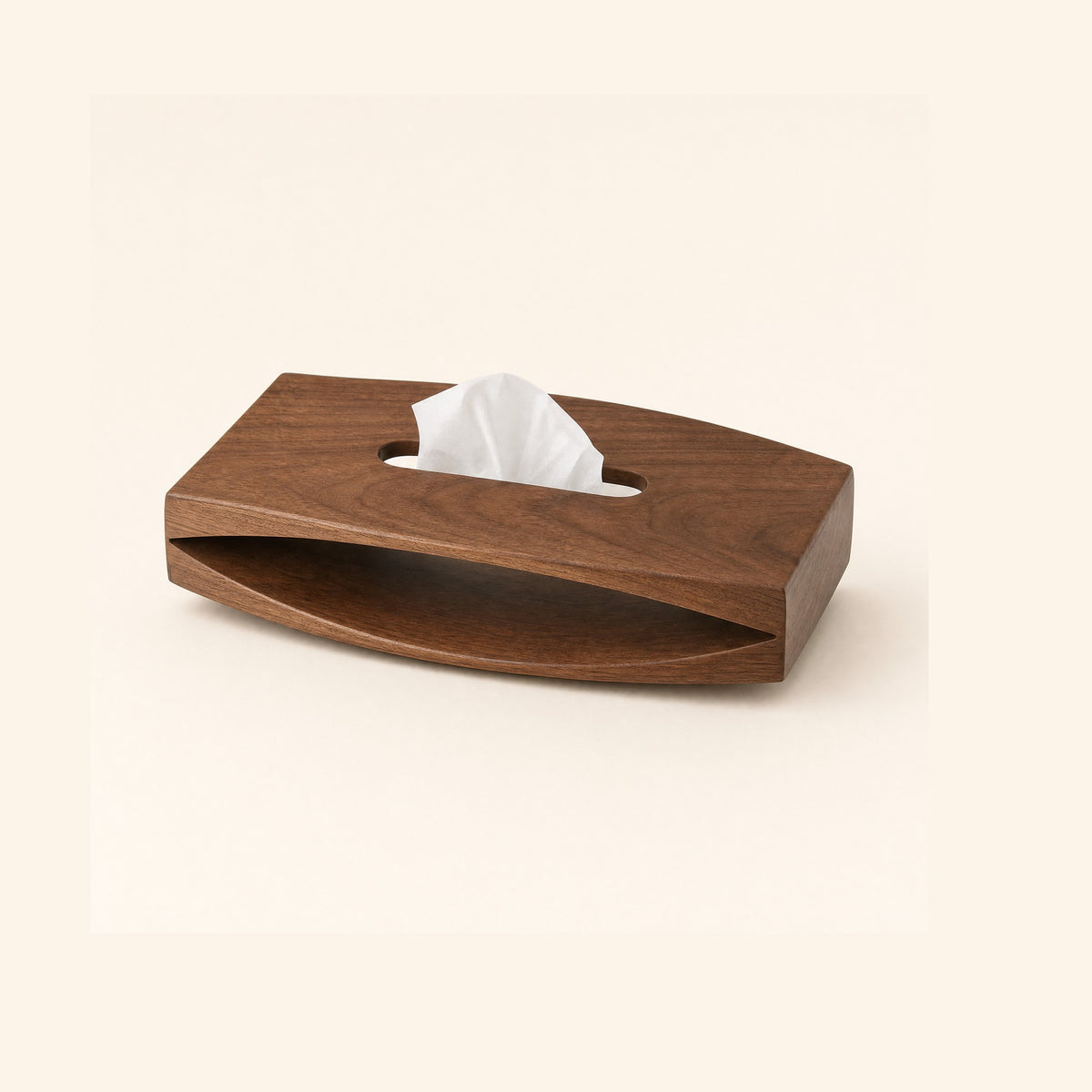 Solid black walnut tissue cover: a slotted board arching over a plain base board