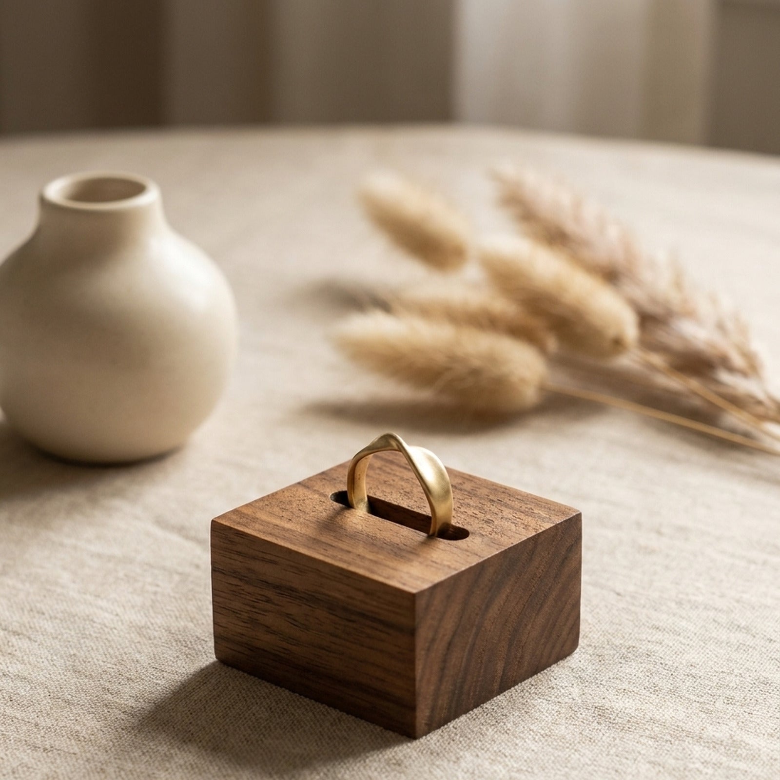 Solid walnut mini ring display block holder stand