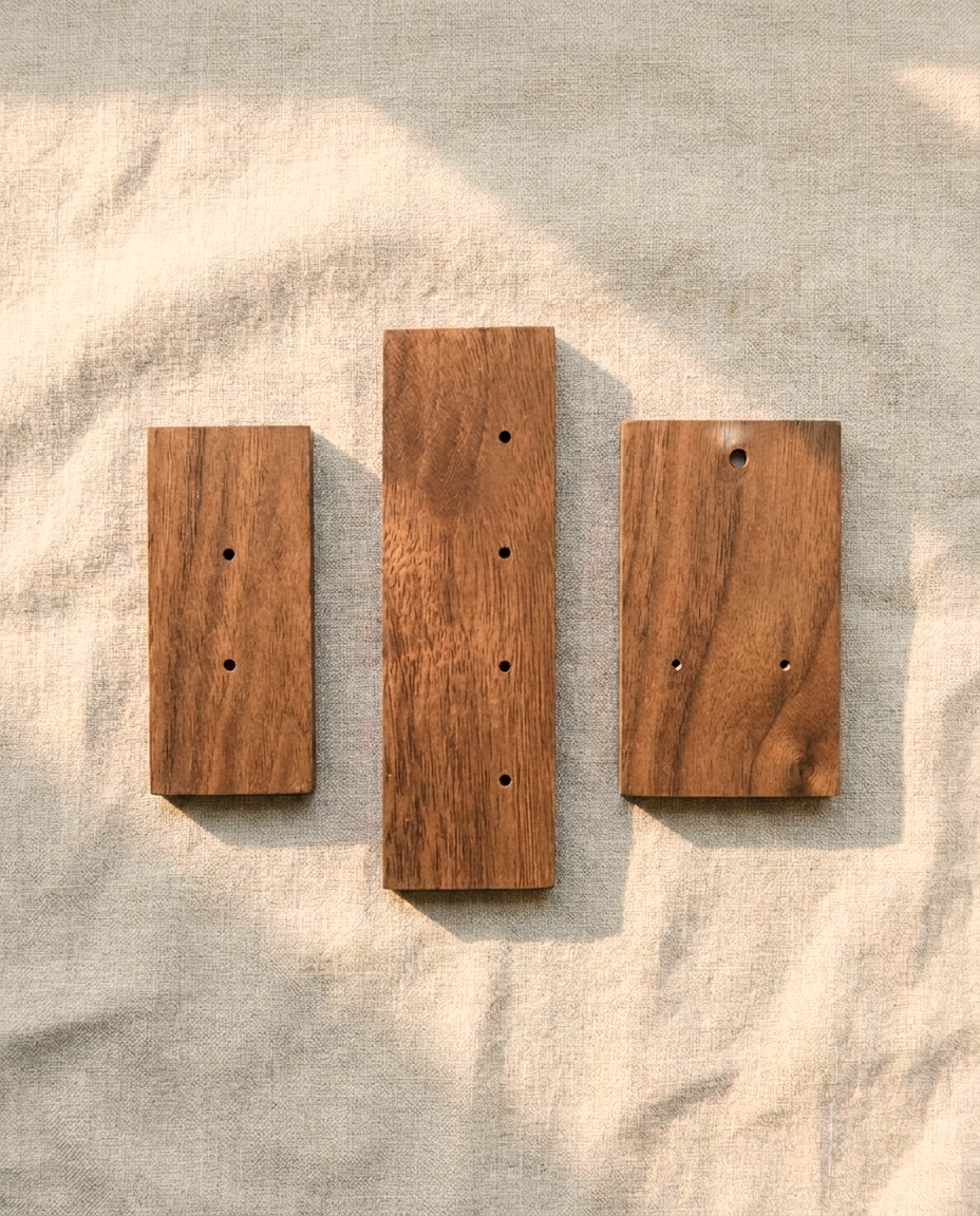 Walnut earring holder boards set of three wooden panels with mounting holes